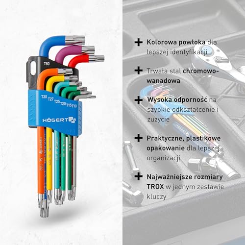 Högert Technik - Torx zestaw kluczy I wkrętaki Torx zestaw 9 sztuk I rozmiary od T10 do T50 I ze stali stopowej S2 I odporne na odkształcenia i ścieranie I HT1W817 - wielokolorowy
