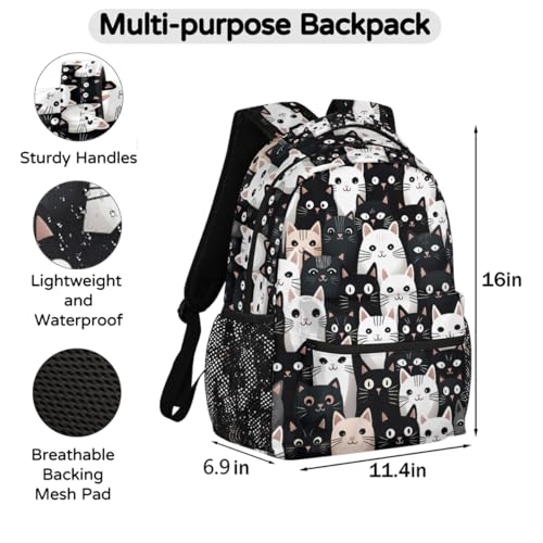 Black White Cat Backpack for Women Men Kids 16 Inch Laptop Backpack Lightweight Travel Backpack Purse Casual Daypack School Backpacks for Girls Boys2