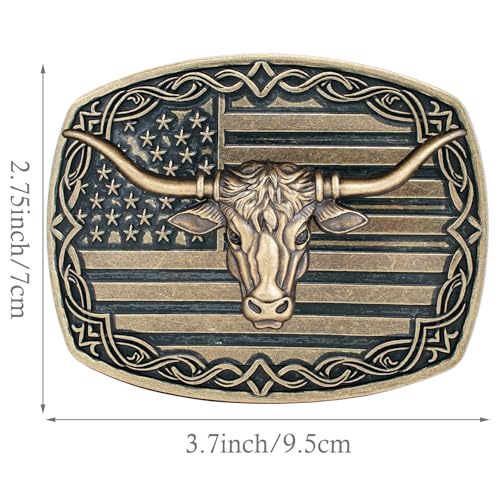 Image of Cowboy Belt Buckle for Men Western Cowgirl Rodeo Longhorn Bull Belt Buckles