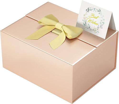 Caja de regalo con tapa de 9 x 7 x 4 pulgadas, caja de regalo de lujo con tarjeta de felicitación de cinta y cierre magnético, adecuada para bodas,