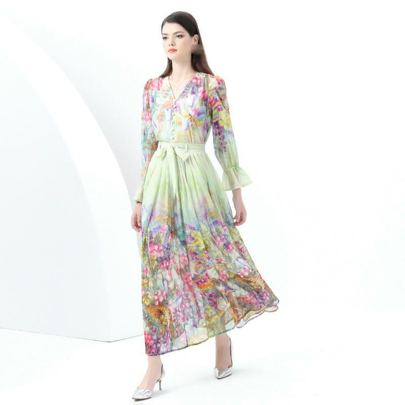 Robe longue imprimée coupe fluide pour dissimuler les rondeurs en ensemble 3 pièces - 3