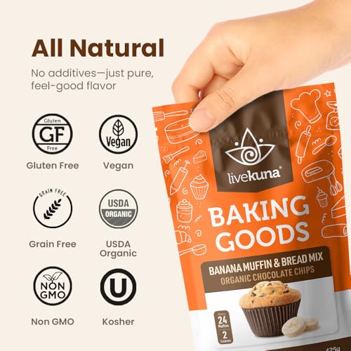 LiveKuna - Banana Muffin & Bread Mix - Chocolate chips Banana Flavoured Muffin Mixes for Baking, Great for Any Muffin & Banana Bread Recipe, Versatile Banana Muffin Mix