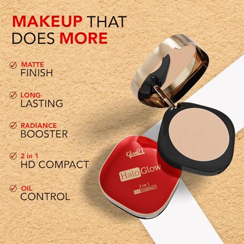 Image of Glam21 Halo Glow 2-in-1 HD Compact | 2 Matte Shades | Velvet Matte & Soft Glow Shimmer | Oil Control, Brightening & Radiant Finish | Enriched with Vitamin E |18gm,Honey