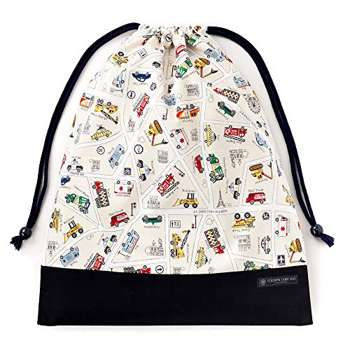 体操服袋 男の子 巾着袋 大 体操服入れ 小学生 お着替え袋 大きめ 街ゆくクルマのドライブマップ カラフルキャンディスタイル N3380100