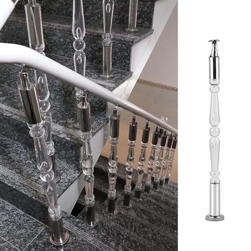 Ejes acrílicos de escalera para barandilla de escalera, balaustres transparentes con herrajes de acero inoxidable, 80 cm, para balcón y porche, 1 paquete