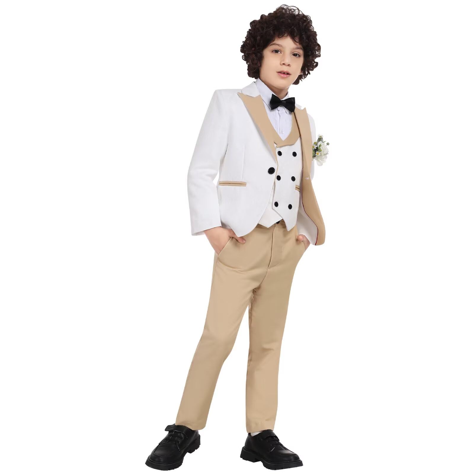 Boys Baby Suit Champagne Formal Suits for Boy Jacquard Pattern 5 Piece Tuxedo Casual Wedding Party Outfit Size 3