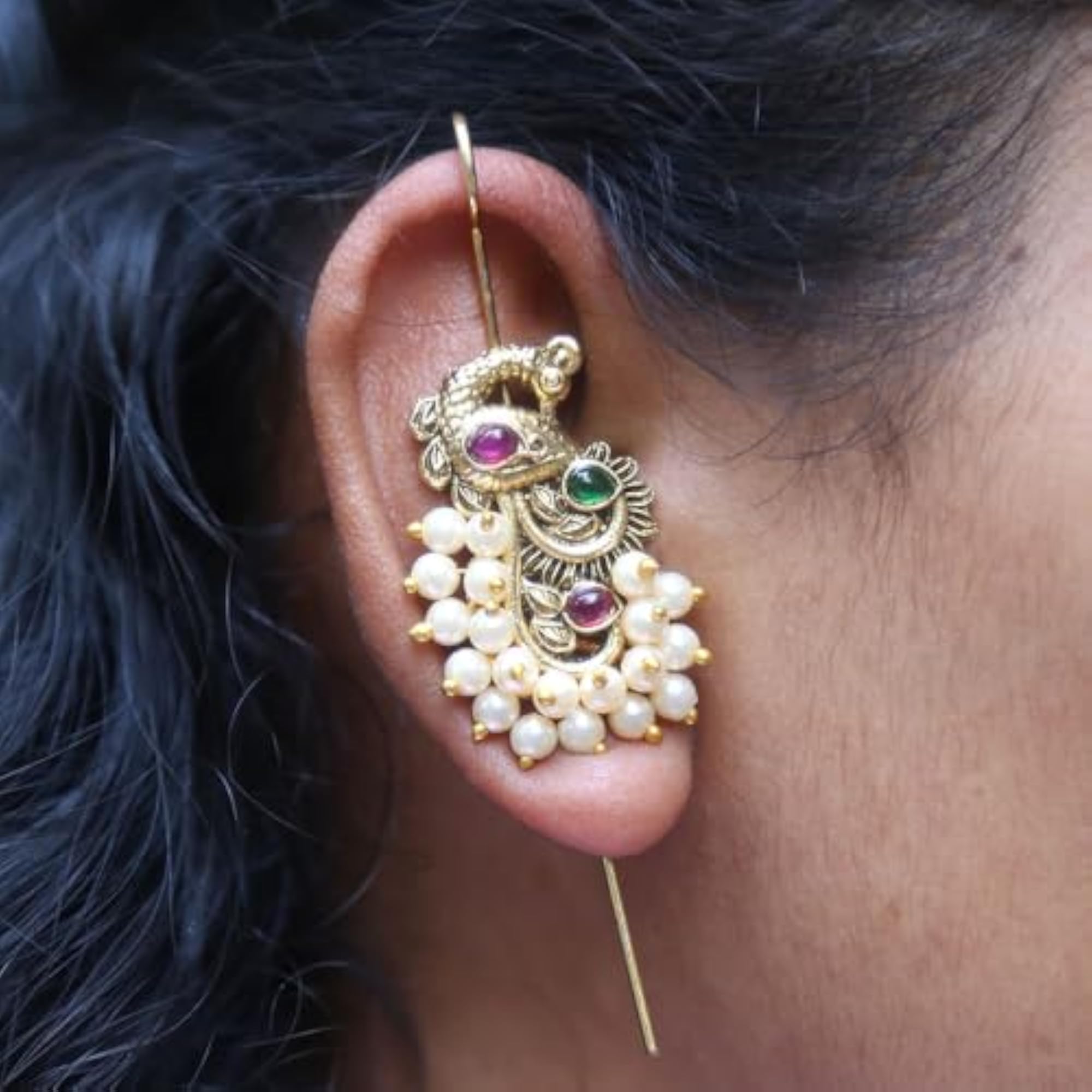Art Jewellery Peacock Ear Cuff, Stylish Bugadi Earrings