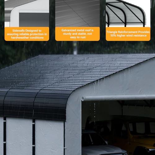 Image of 20x20 Metal Carport, Heavy Duty Car Carport Canopy, Galvanized Steel Roof Car Tent Garage, CarPorts with Removable Sidewalls