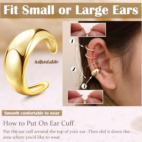 FUNRUN JEWELRY Ear Cuff Earrings for Women Non Piercing 14K Gold Plated Ear Cuffs Non Pierced Adjustable Fake Earrings 3-4PCS2