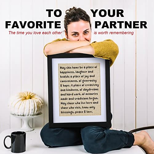 Framed Home Burlap Print 11" W X 13" H, Home Picture Frames, New Home Gifts For Friend, New House Gift For Homeowner Neighbors, Colleague, Friend, First Home Decorations, Housewarming Present For New House(Black) #TOP3