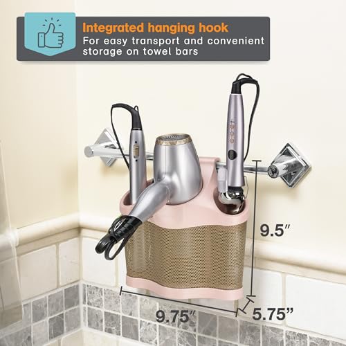 Polder Style Station, Hair Tool Organizer for Hair Dryer, Curling Iron, and Hair Straightener, Easy-to-Store Hair Styling Station, Blush and Bronze - Thumbnail 5