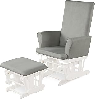 Costzon Glider and Ottoman Set, Wood Baby Rocker Nursery Furniture for Napping Reading Nursing, Cleanable Upholstered Comfort Rocking Nursery Chair with Detachable Cushion (Light Gray)