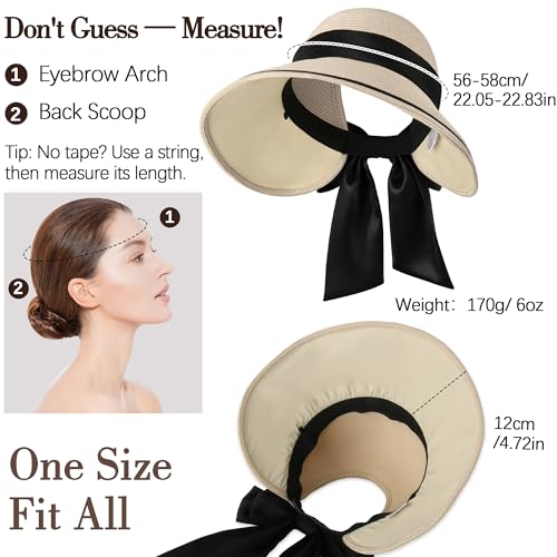 Sombrero de mujer con ala ancha y lazo estilo playa miniatura 4
