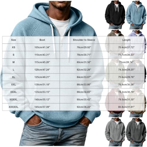 Waffle Knit Hoodie Men Oversized Hooded Sweatshirt 3/4 Zip Pullover - image 4