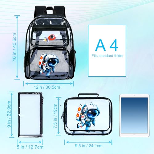 UFNDC 3PCS Boys Clear Backpack, Kids Transparent Bookbag Heavy Duty, Black Astronaut See Through School Bag for Elementary Preschool by UFNDC - Used condition - Image 4