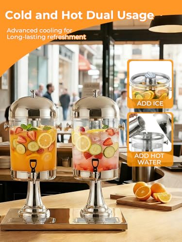 Beverage Dispenser for Parties 4.5 Gallon, Stainless Steel Drink Dispenser with Stand, Commercial Hot & Cold Juice Dispenser, Ice Core & Drip Trays for Beer, Lemonade Ideal for Parties Buffet Home Bar - Thumbnail 2