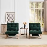 REXO Sillón de salón ajustable sin respaldo moderno de tela con reposapiés cojín lumbar patas de madera para sala de estar/dormitorio/estudio