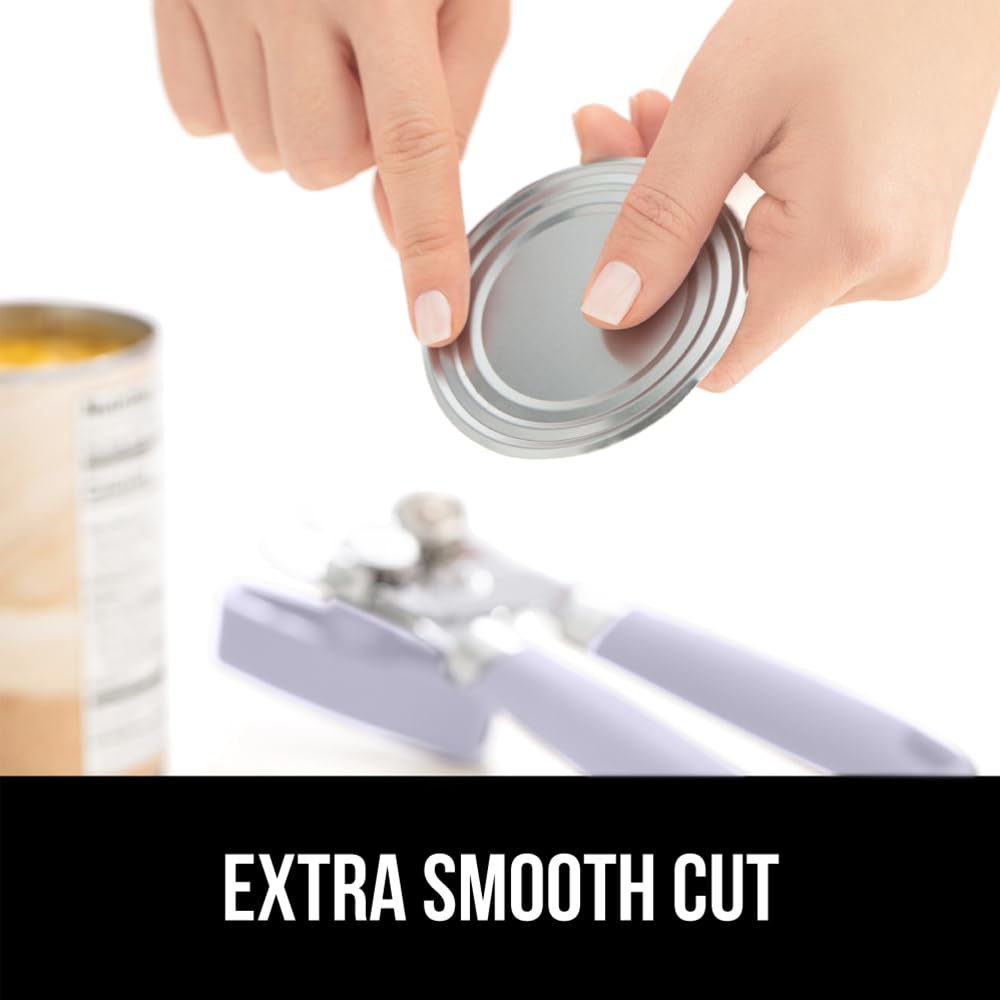 The Original GORILLA GRIP Heavy Duty Stainless Steel Smooth Edge Manual Can Opener and Bottle Openers, Soft Handle, Rust Proof Oversized Handheld Easy Turn Knob, Multifunctional Kitchen Tool, Lavender