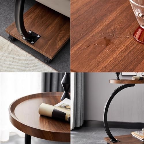Table d'appoint de canapé avec roulettes en métal noir et bois