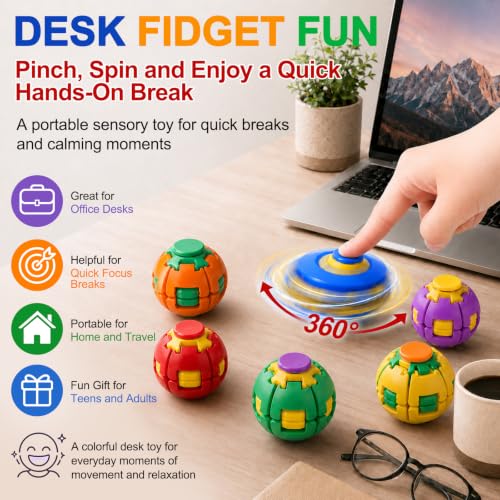 Press to Spin Fidget Spinner HelixCore Spin Stress Ball Sensory Fidget Toysl 6 Pack, Sensory Fidget Toys Adults Teens Gifts Anxiety Stress Relief Fidgets Office Desk Toy for Autism ADHD Fidget Ball - Image 4