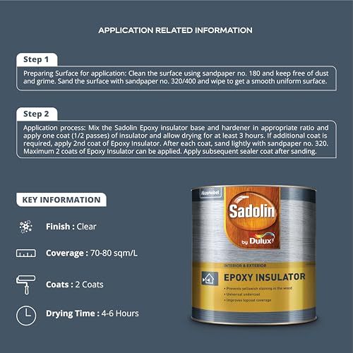 Image of Sadolin by Dulux | Epoxy Insulator Undercoat for Wooden Surfaces | Improves Top Coat Coverage & Durability | Suitable for Interior and Exterior Applications, 1 litres