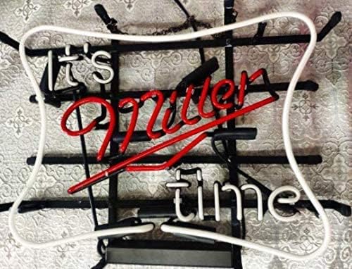 Miniatura 3 de FINEON Letrero de neón de cristal real es molinero tiempo marco de metal 42X32CM decoración luz cerveza bar pub garaje habitación