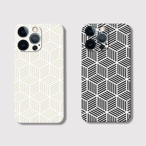 JiuWang [Lot de 2] Coque pour iPhone 14 avec Motif géométrique 3D en Relief, Étui Souple en TPU Antichoc, Design Minimaliste (Noir & Blanc)