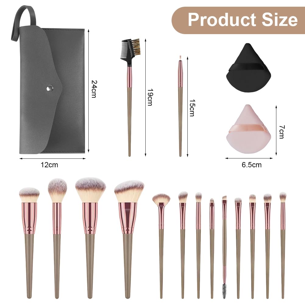 Vicloon Ensemble de pinceaux cosmétiques, 15 Pièces Brun kit de pinceaux cosmétiques, Professionnels Set Pinceaux Synthétiques Fard à Joues En Peluche, Poudre De Brillant à Lèvres