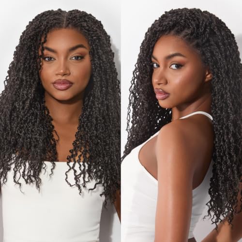 Frodio Boho Twist Curly Wig 4C Edges Wig 13X6 HD Lace Frontal Wig 180% Density Micro Twist Curly with Baby Hairs Wig 24 Inch Fiber Synthetic Glueless Wigs Natural Black Ready to Go Wig for Women