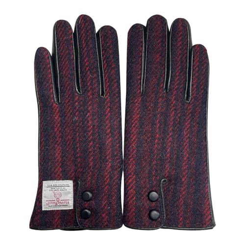 TAILORMAP Harris Tweed Lambskin Leather Touchscreen Gloves for Women,Warm Winter