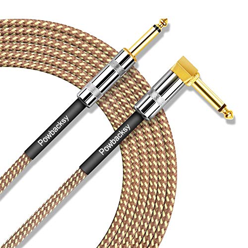 Powbacksy 10ft Guitar Cable Gold Plated Guitar Cord - TS Solid 1/4 Guitar Cables Right Angle Guitar Cable Braided Jacket Audio Signal Cord Guitar Instrument Cable for AMP Guitar Bass Gigs