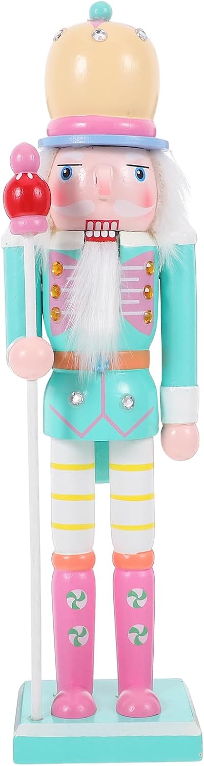 PRETYZOOM Christmas Nutcracker Figurine, 12'' Wooden Pastel Nutcracker Soldier Collectible Keepsake, Festival Fireplace Decoration, Christmas Party Supplies