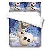 Eainkj Weihnachten Muster Drucken Bettbezug Sets Kinder Jungen,135x200 cm Olaf Schneemann blau Winter mit Kissenbezug Bettbezug Sets Reißverschluss Mikrofaser Bed Linings Zuhause