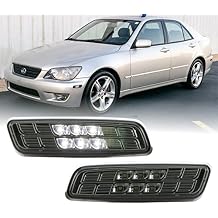 USR IS GS LED Side Marker Lights - Plug n Play Smoke Front Bumper Sidemarkers Lamps Set Left + Right For 2000-2005 Lexus IS200 IS300 and 1998-2004 GS300 GS400 GS430 Smoked Lens, White LED Output