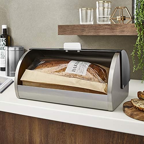 Tower T826070GRP Ombre Bread Bin, Roll Top Bread Bin with Stainless Steel Body and Large Capacity, Graphite