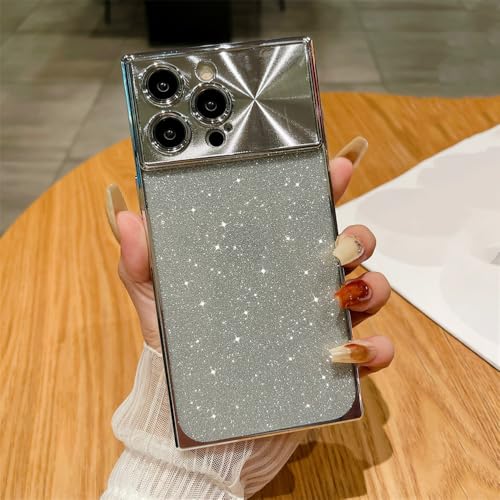 Coque de protection souple pour iPhone 15 Pro argent paillettes carrées galvanisées