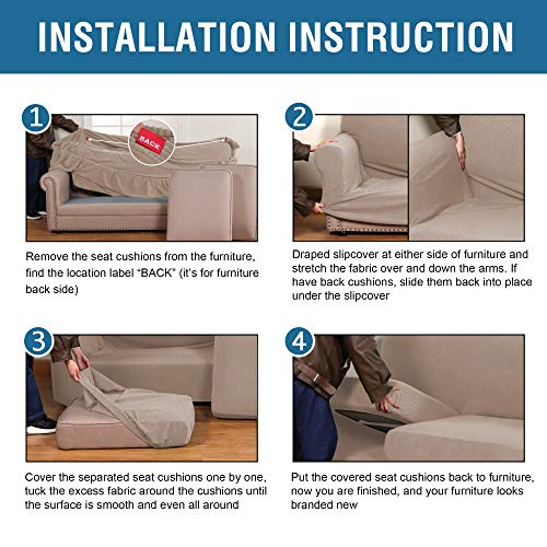 Versailtex 4 Piece Stretch Sofa Covers For 3 Cushion Couch Covers Bundle 2 Piece Arm Chair Cover,Sand #TOP6