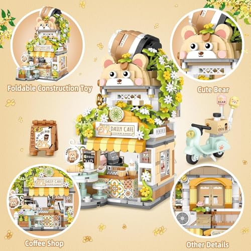 Image of SKY LINE OCEAN Street View Coffee Shop Mini Building Blocks Set, 1077+ PCS Cute Animal Cafe Architecture Model Kit, Creative MOC Construction Toy for Girls Boys Kids Adults, Gift Idea Ages 6+