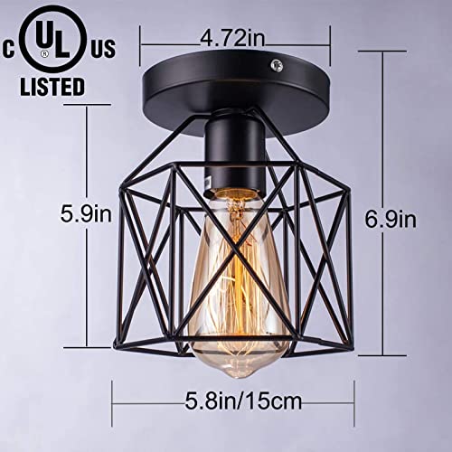 Licperron Hallway Light Fixtures Ceiling Mount, E26 E27 Retro Black Industrial Semi Flush Mount Ceiling Light For Porch Hallway Kitchen Farmhouse Lighting, 2 Pack, Rv Light Fixtures, Ul Approval #TOP4