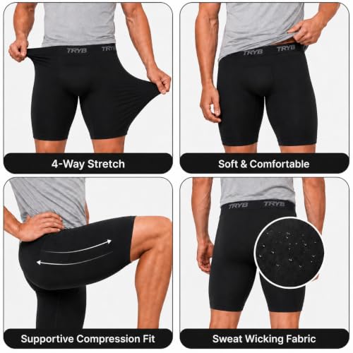 Image of TRYB Men's Compression Shorts & Pants | Sports Innerwear for Gym, Running & Training | Quick Dry, Breathable, 4-Way Stretch, Moisture Wicking, Anti-Chafing Muscle Support Athletic Wear with Pocket