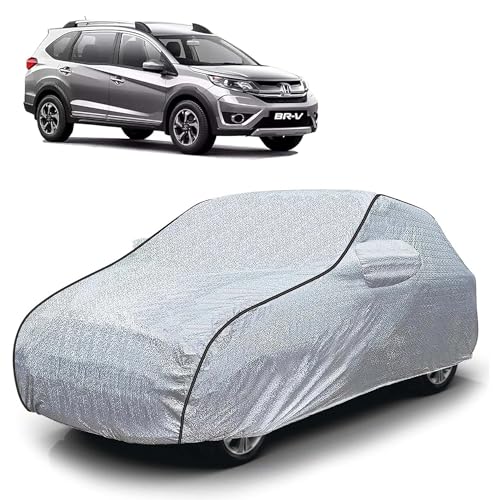Image of Sulfar 100% Waterproof Car Body Cover Compatible with Mirror for Honda BRV (Triple Stitched, Full Bottom Elastic, Magic Silver with Black Piping)