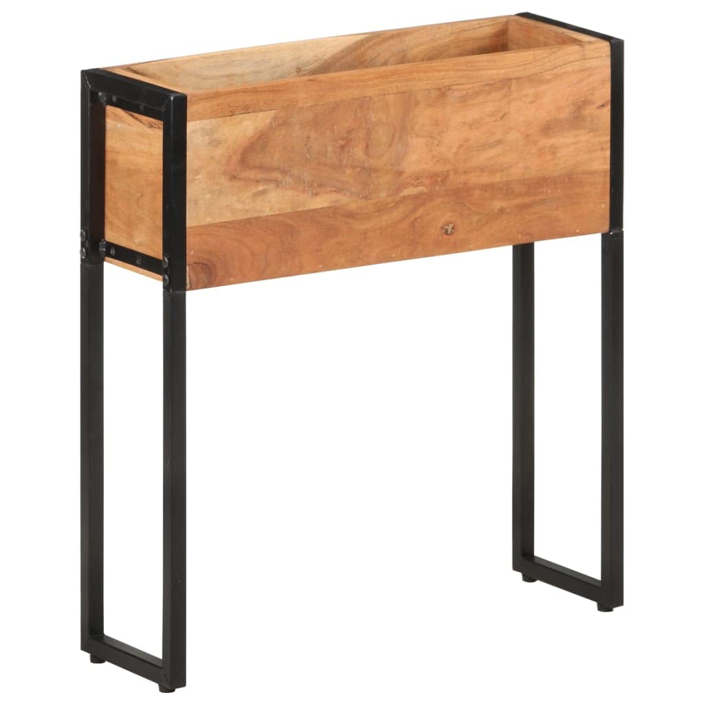 Donica z litego drewna akacjowego 60x20x68 cm podwyższona skrzynia na kwiaty z czarną stalową ramą do ogrodu balkonu patio do uprawy warzyw ziół owoców