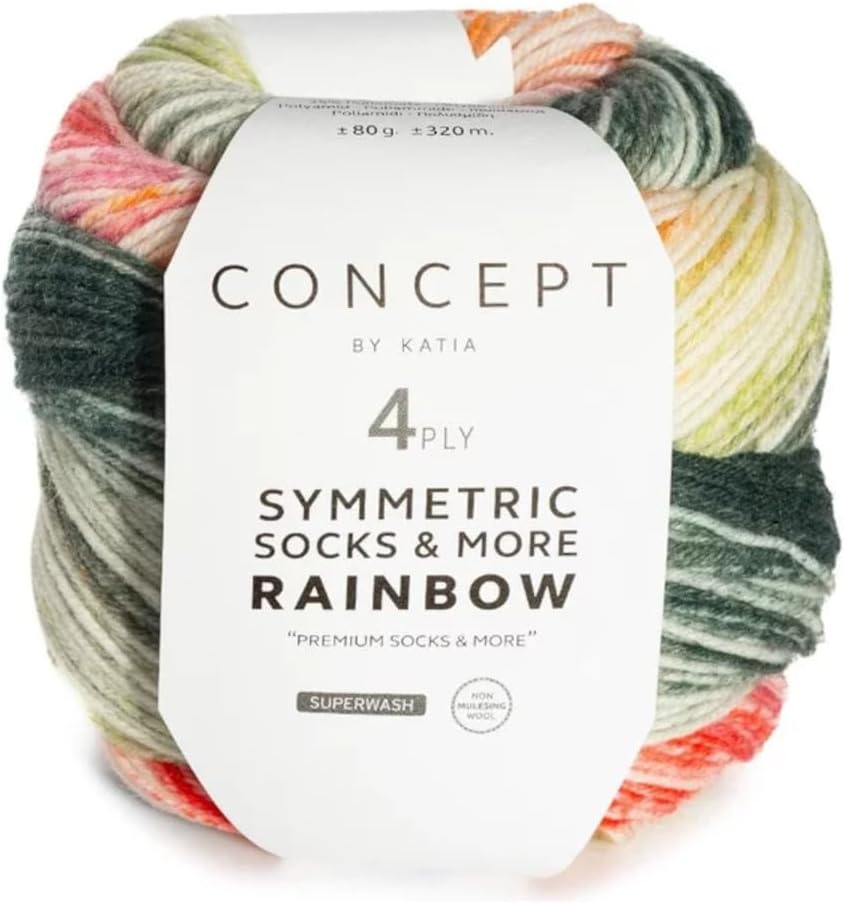 Katia Concept - Symmetric Sock & More Yarn - Rainbow (52 - Green-Orange-Coral)