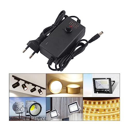 Adaptador de corriente regulable 3V-24V 1A con pantalla digital y conectores 5