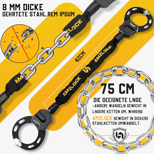 AMZLOCK Zamek do Hulajnogi Elektrycznej, Zamek Rowerowy z 8 mm Łańcuchem, Zamek z Kajdanką z Kluczem i Torbą, Pasuje do Hulajnóg Elektrycznych i Rowerów