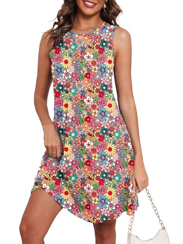Image of KORSIS Tank Dress for Women Elegant T-Shirt Summer Soft Dresses Sleeveless Swing A Line Vacation Beach Sundress with Pockets