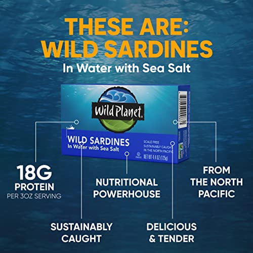 Image of Wild Planet Sardines In Water Lightly Smoked With Sea Salt, Nutritional Powerhouses Packed with Flavor, 4.4 Ounce (Pack of 6)