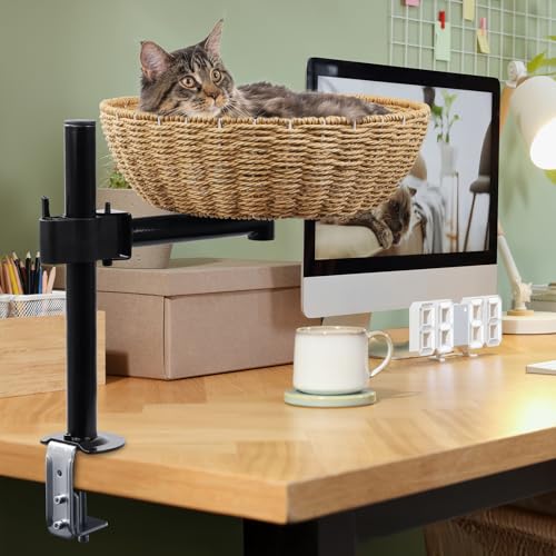Lit pour chat bureau avec fixation sans perçage et panier surélevé ajustable