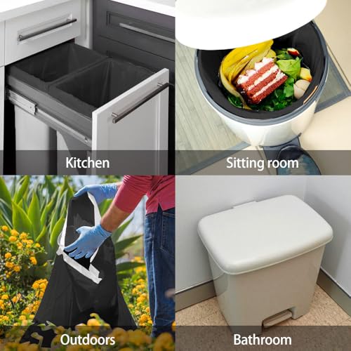 Image of 4 Gallon 312 Counts Strong Drawstring Trash Bags Garbage Bags by Teivio, Bathroom Trash Can Bin Liners, Small Plastic Bags for home office kitchen, Black