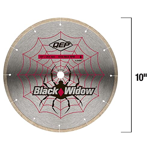 Qep 6-1008Bw Black Widow 10" Wet Tile Saw Micro-Segmented Diamond Blade For Porcelain, Marble, Granite & Ceramic Tile, 5/8" Arbor, Wet Cutting, 6115 Maximum Rpm #TOP4